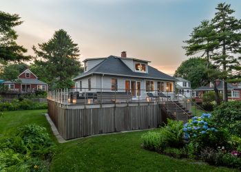 A deck for entertaining, on an island in Maine